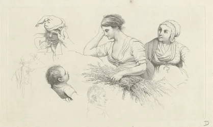 Hoja de estudio con una mujer con un haz de ramas y figuras. Impresiones de estudio / Etudes gravées (título de la serie)