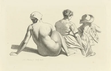 Ficha de estudio con un desnudo sentado y dos figuras Impresiones de estudio / Etudes gravées (título de la serie)