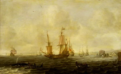 Una flota ballenera holandesa, mediados del siglo XVII (óleo sobre tabla)