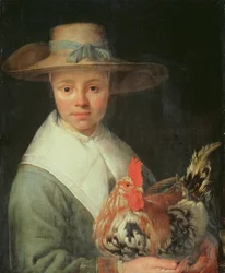 Niña con un gallo