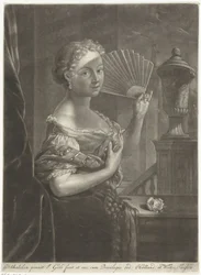 mujer joven, con, ventilador