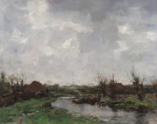 Paisaje fluvial con casas de campo, finales de 1870