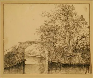 Paisaje con un puente de piedra