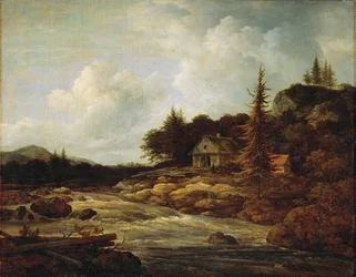 "Paisaje con montaña-río" (pintura sobre lienzo)