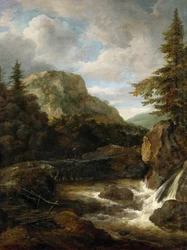 Paisaje montañoso con cascada