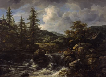 Paisaje Boscoso con Cascada
