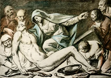 Lamentación de Cristo (acuarela, tiza roja)