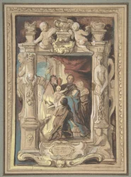 La presentación en el templo, con un diseño para un marco esculpido, ca. 1630-1635