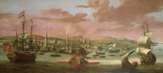 Buques de guerra holandeses y galeras turcas frente a Constantinopla