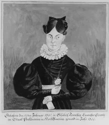 Retrato y Registro de Nacimiento de Mahala Wechter, 1833