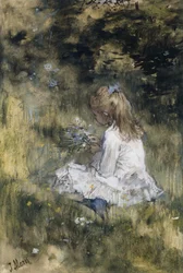 Una chica con flores en la hierba
Hija de Jacob Maris con flores en la hierba