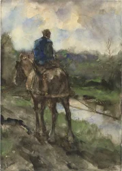 Cazador a caballo en el camino de sirga
