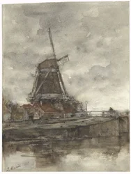 Molino y puente en el Buitenensingel noroeste de La Haya