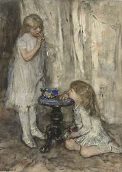 Dos niñas soplando burbujas
Dos niñas, hijas del artista, soplando burbujas