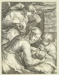 Virgen María con el niño y dos ángeles