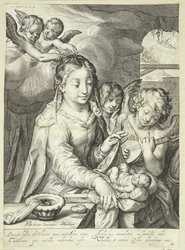 Virgen María con el niño rodeada de ángeles