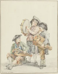 Tres niños con instrumentos musicales