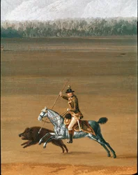 Fernando IV cazando jabalíes en la finca de Cassano, detalle. Pintura de Jakob Philipp, llamado Hackert d
