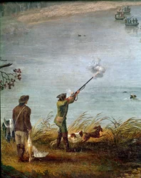La caza de la focha de Fernando I de las Dos Sicilias (o Fernando IV de Nápoles) (1751-1825) en el lago Fusaro cerca de Nápoles, Italia (detalle)