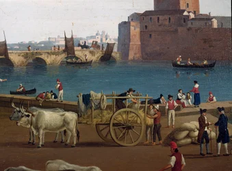 Vista del puerto de Tarento en Italia en el siglo XVIII