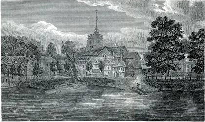 Grabado St Nicholas Church Chiswick de Schnebbelie 1807