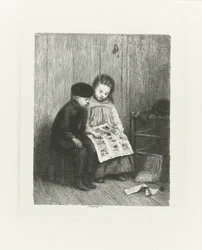 Dos niños con una foto de niños.