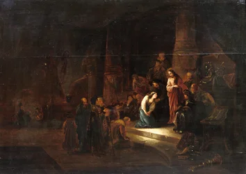 Cristo y la mujer tomada en adulterio (óleo sobre tabla)