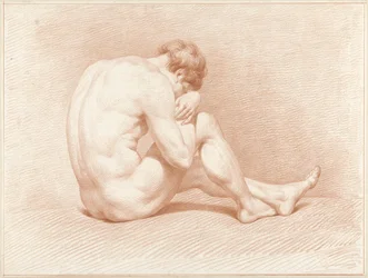 Desnudo masculino sentado, con la cabeza sobre las rodillas