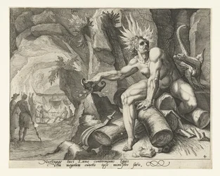 El elemento del fuego Ignis (título sobre objeto) Los cuatro elementos (título de la serie)