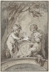 Alegoría con tres amorcillos en un altar