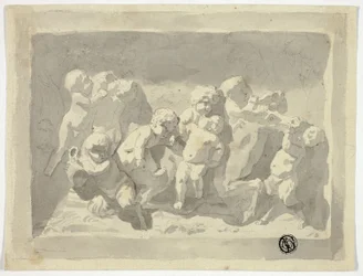 Bebé sátiro y Putti jugando con un burro