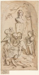 Busto de Diana con putti y atributos de caza