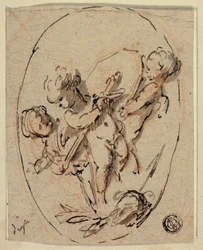 Putti con escudo y espada