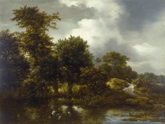Paisaje boscoso con un estanque