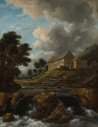 Paisaje con una iglesia junto a un torrente