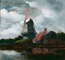 Paisaje con una granja y un molino de viento