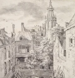 Vista del patio de la Casa de los Arqueros del Gremio de San Sebastián en el Singel en Ámsterdam