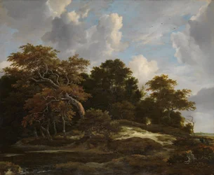 Paisaje boscoso con caza de liebres