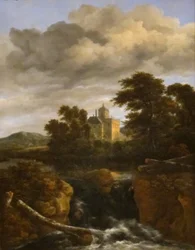 Cascada ante un castillo