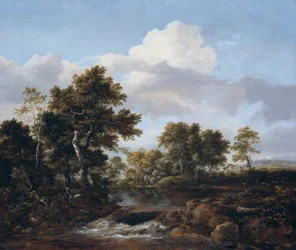 Paisaje arbolado con un arroyo
