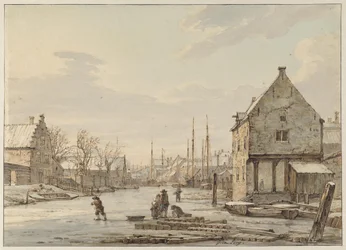 Vista junto a la muralla de Dordrecht en invierno