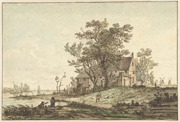 Antigua granja junto a un río