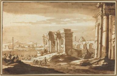 Una Vista Caprichosa de Ruinas Romanas a lo Largo del Tíber