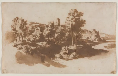 Paisaje con fortificación entre Marino y Frascati, c. 1650