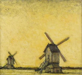Paisaje con dos molinos de viento, c.1900