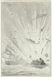 Explosión del buque corsario holandés The Brave Patriot en combate con el buque inglés Chameleon, 14 de agosto de 1781