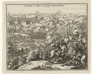 Batalla de Pavía Encarcelamiento de Francisco I, rey de Francia La bataille de Pavie. Et la prise de François Priemier (título sobre objeto)