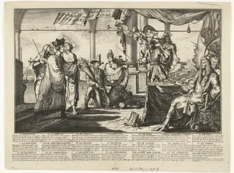 Caricatura de la profesión legal que se beneficia de las peleas entre hombres, 1687 Interest des