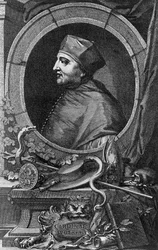 Retrato de Thomas Wolsey (1478-1530), cardenal y estadista inglés, grabado por Jacobus Houbraken (1698-1780)