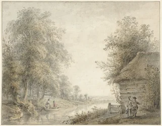 Cobertizo de granja junto a un canal en la linde del bosque